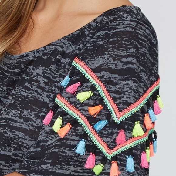 Charcoal Tassel Trim top with self tie front - Picture 2 of 4